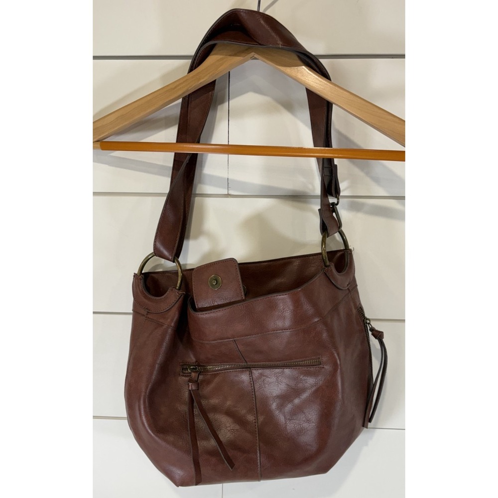 Faux Leather Brown Purse Bag with Woven Details Laptop Bag 14"x12" Large